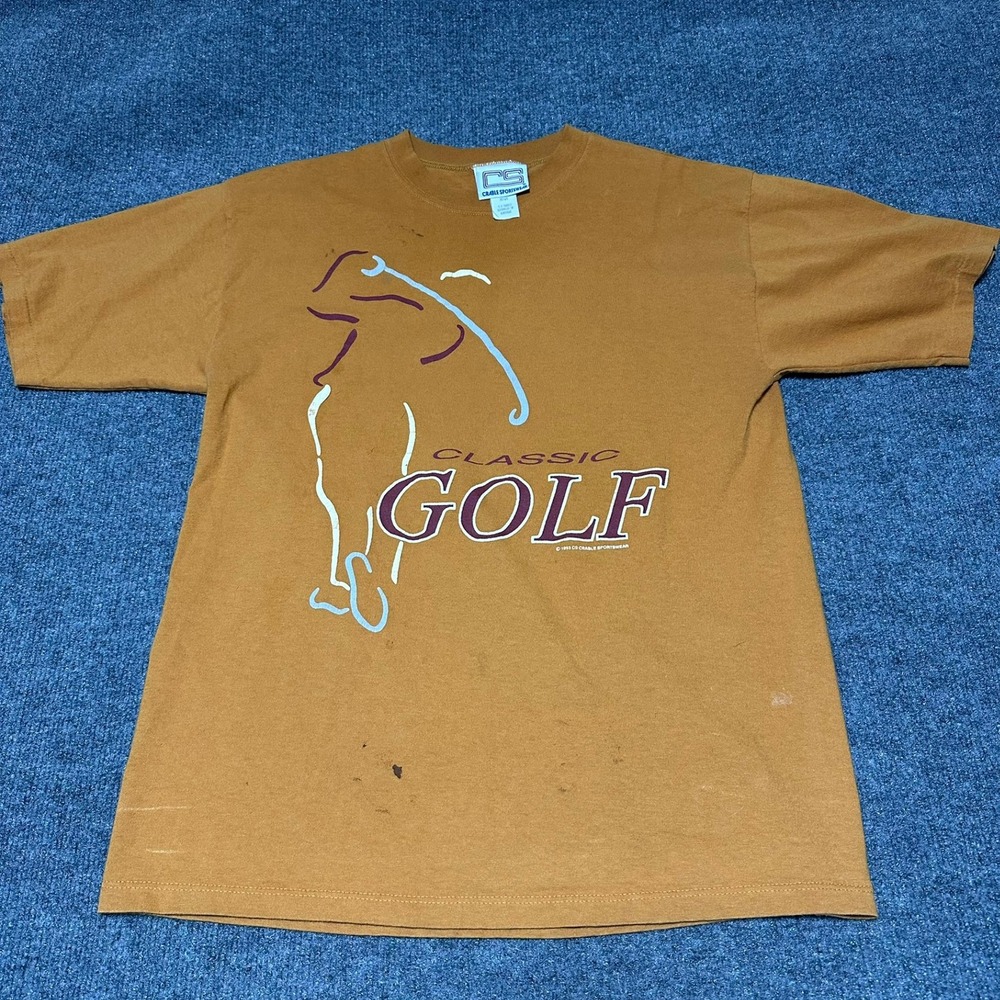 Vintage 1993 Crable Sportswear Classic Golf T-Shirt Gold Mens Medium USA Made